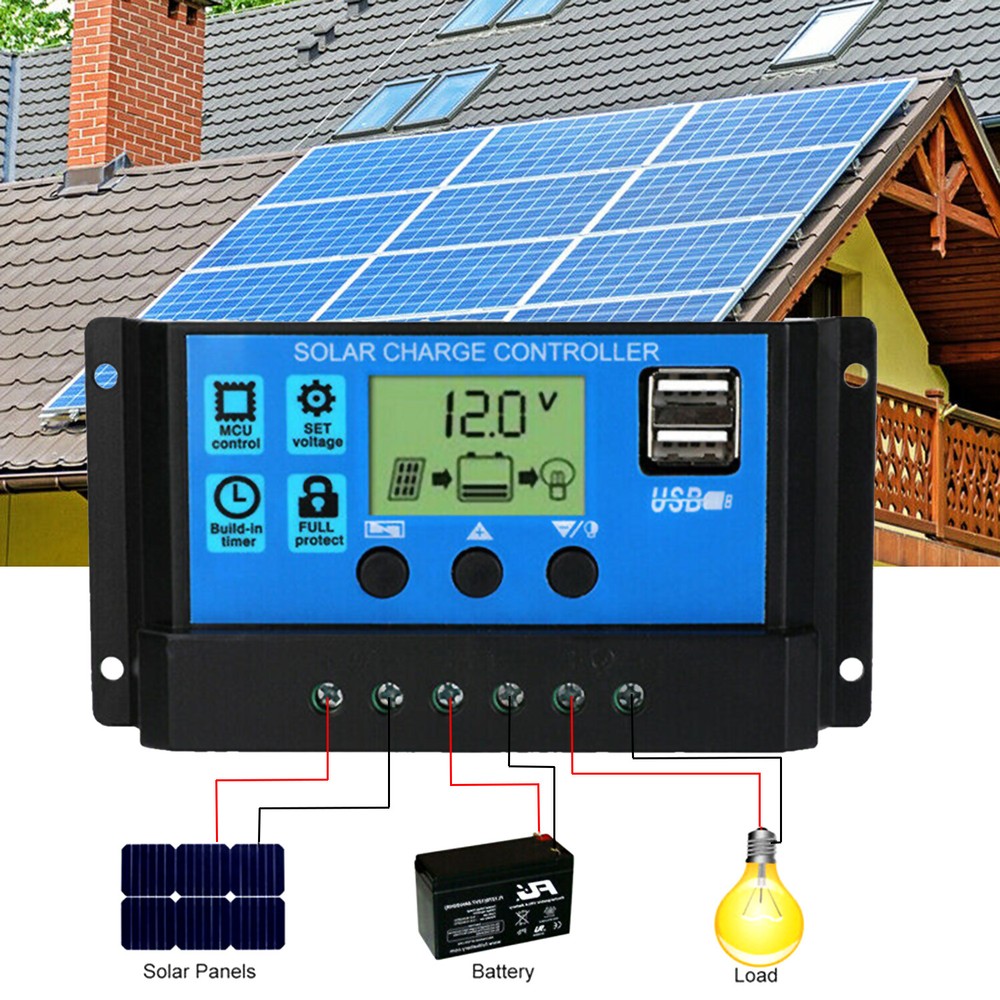 60A 12V/24V PWM Solar Panel Regulator Charge Controller Auto Focus Tracking