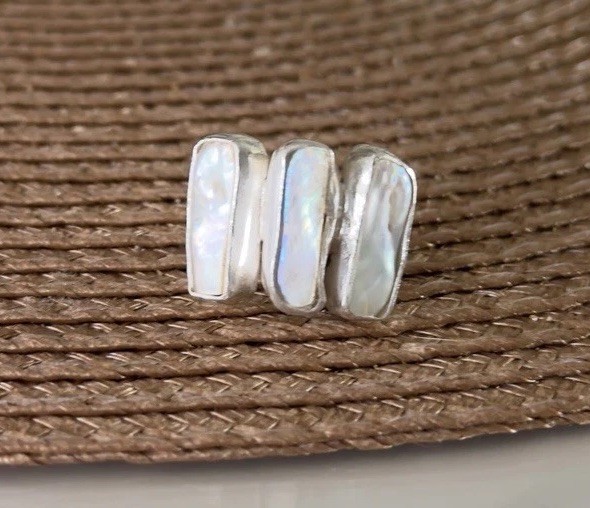 Sterling Silver Baroque Pearl Statement Ring – Handmade