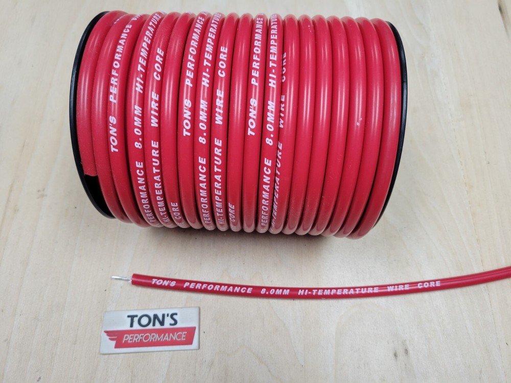 Ton's 8mm Red silicone SOLID WIRE CORE SPARK PLUG WIRE by the foot 0 ohms/ft