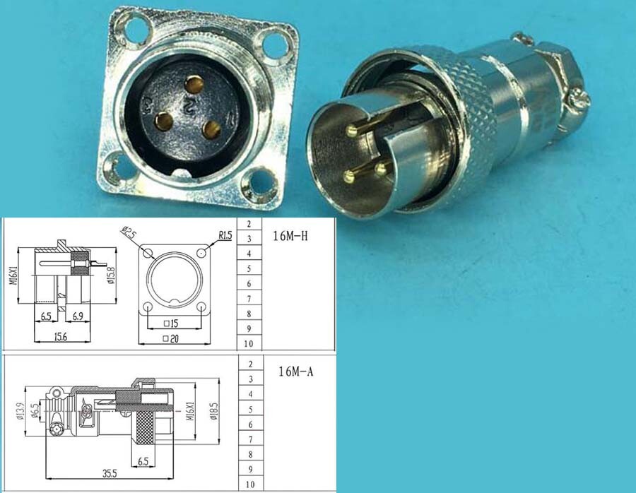 2set M16 GX16 7-Pin Aviation Plug Connector Reverse direction Panel Mount Square