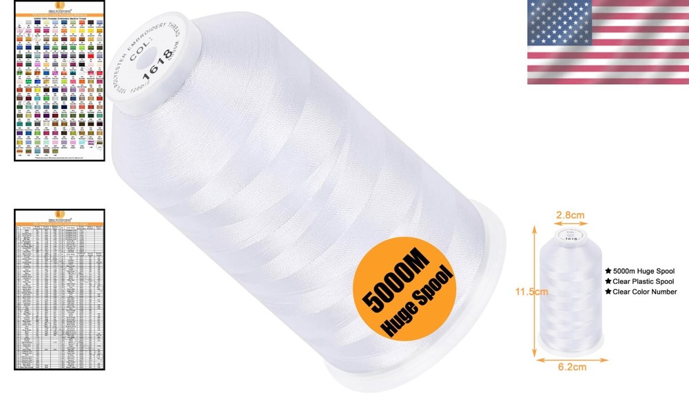 Versatile Single Huge Spool - 5000M 40WT Snow White Polyester Embroidery Thread