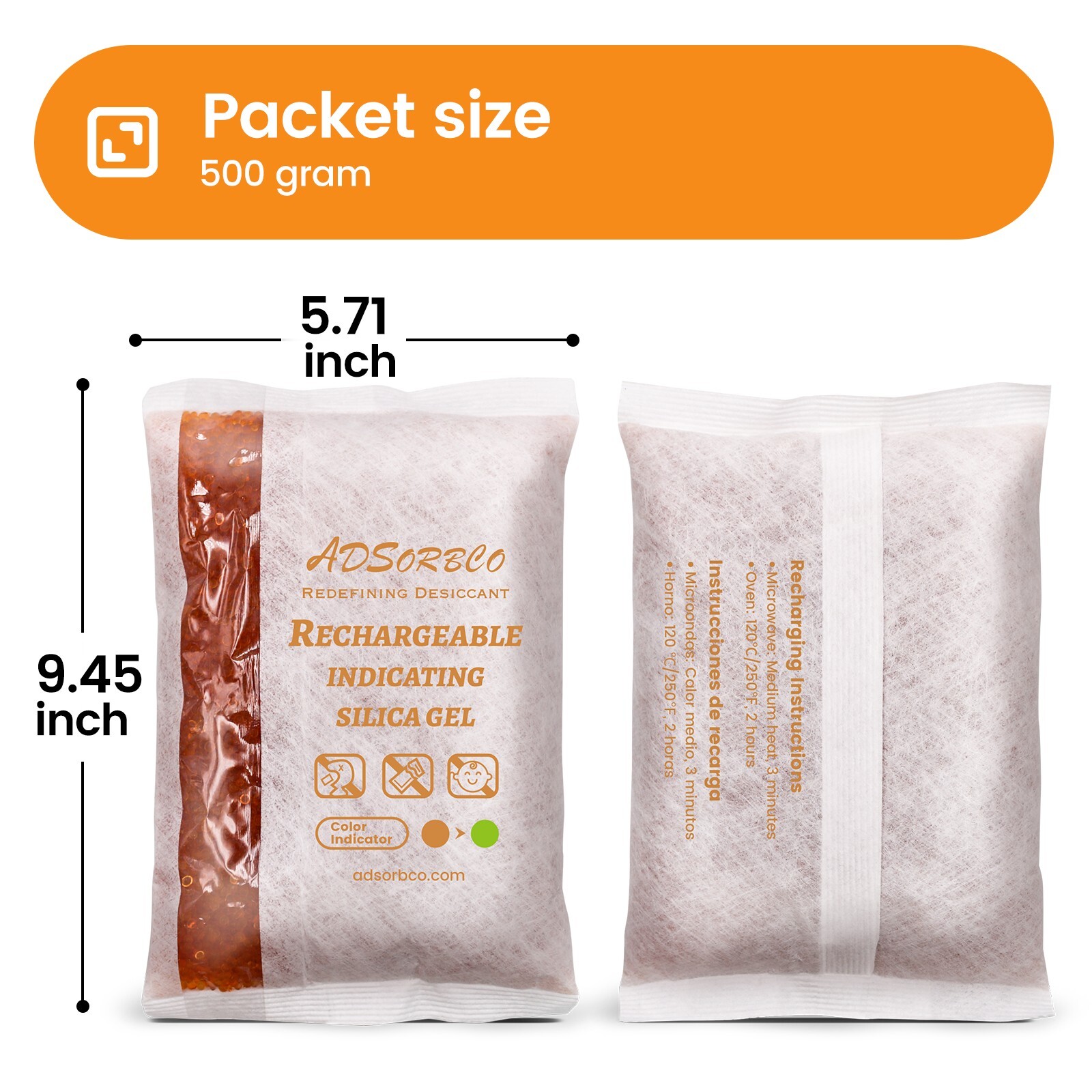 [500g 4p]Adsorbco Rechargeable Desiccant Packs, Indicating Silica Gel Packets