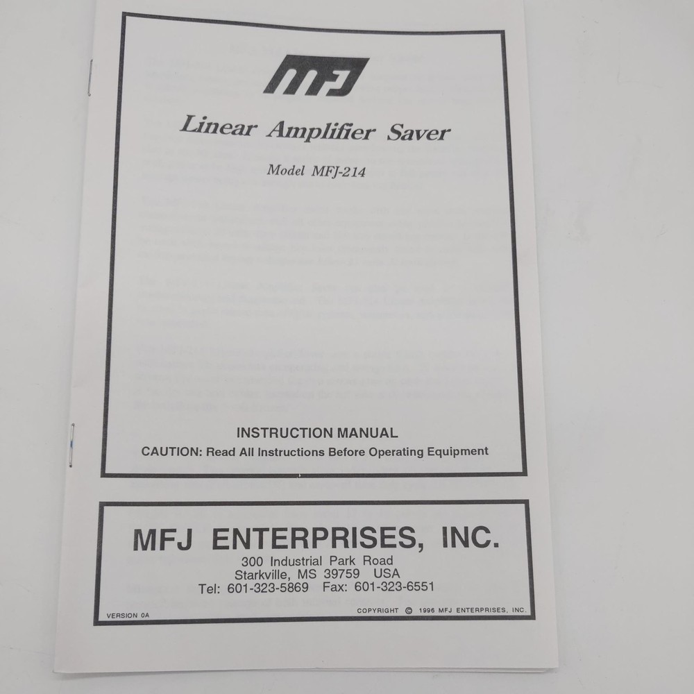 MFJ-214 Linear Amplifier Saver Instruction Manual