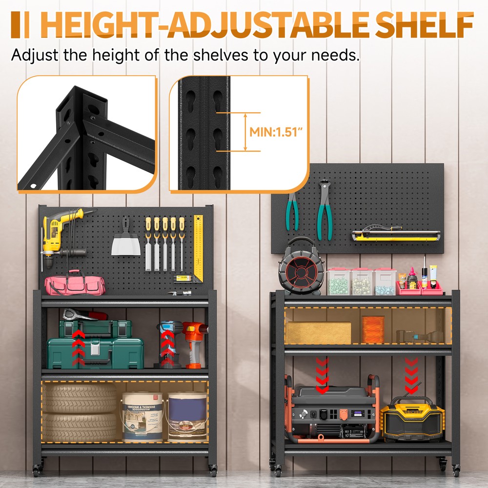 Garage Workbench w/Storage Heavy-Duty Workbench with Pegboard Rolling Shelving