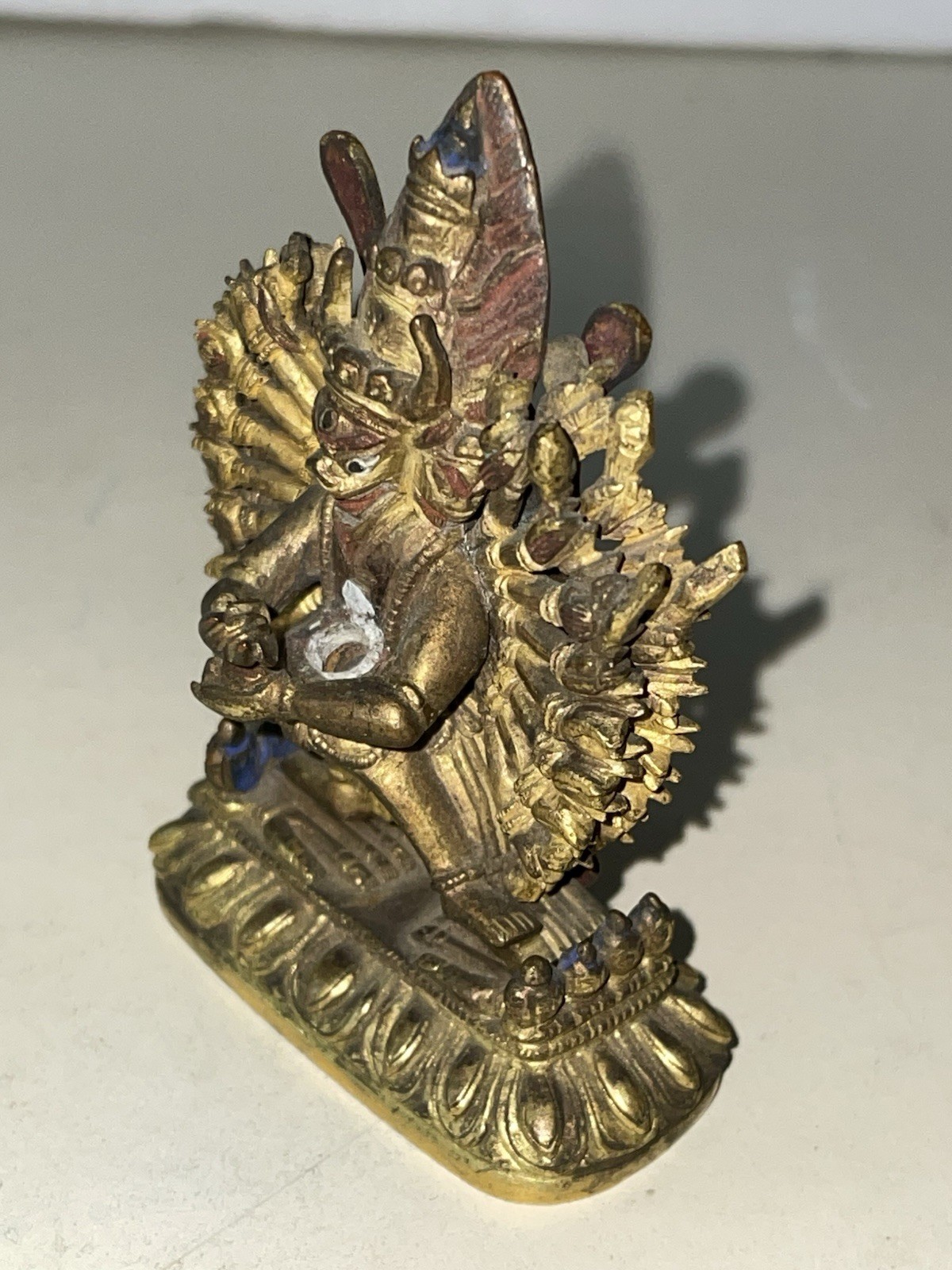 18th C. Sino-Tibetan Gilt Bronze Yamantaka God 2.5” FREE SHIPPING