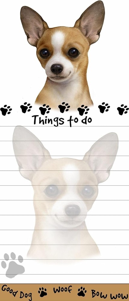 CHIHUAHUA-TAN AND WHITE Die Cut List Pad/Note Pad with Magnetic Back