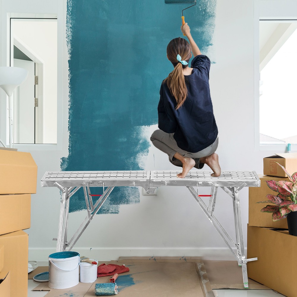 Work Platform Adjustable Height Portable Scaffolding Platform 400 Lb Load