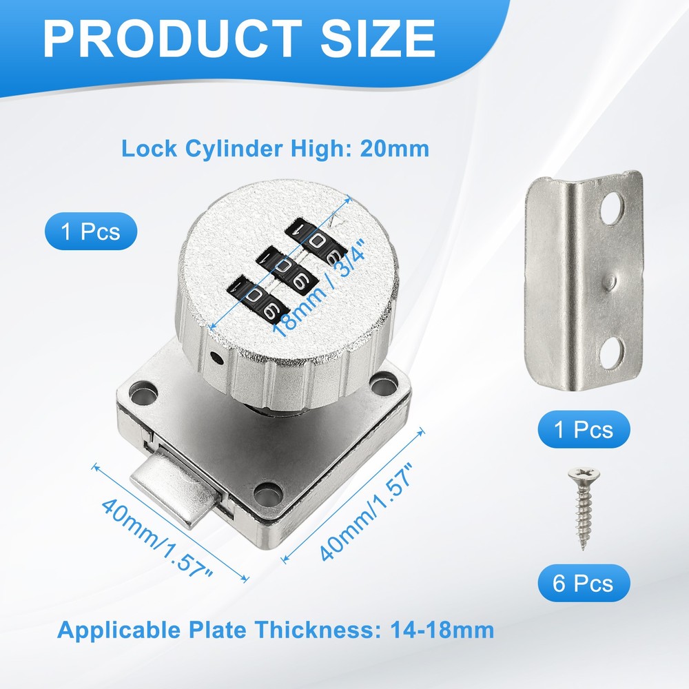 3/4 Inch Combination Cam Lock, Password Coded Cabinet Lock, Silver