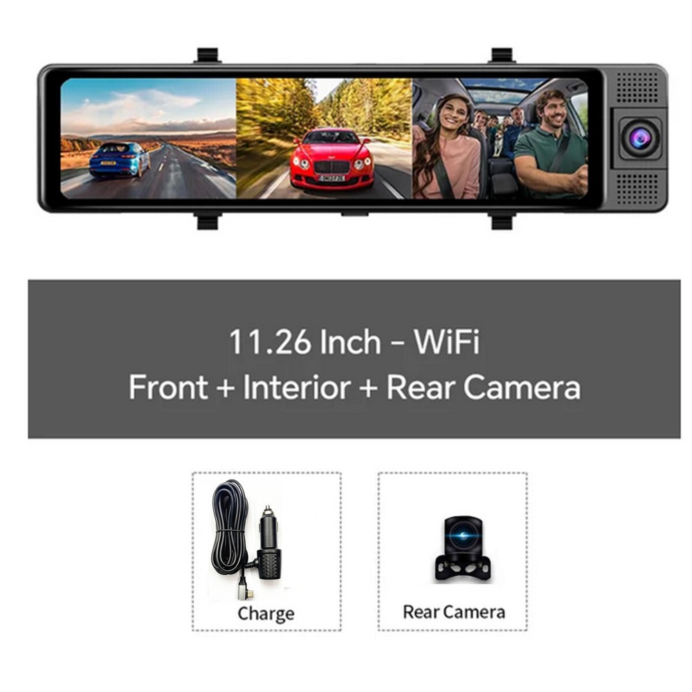 4K Car DVR Dash Cam Rearview Mirror Recorder Touch Screen Front Inside Rear Cam
