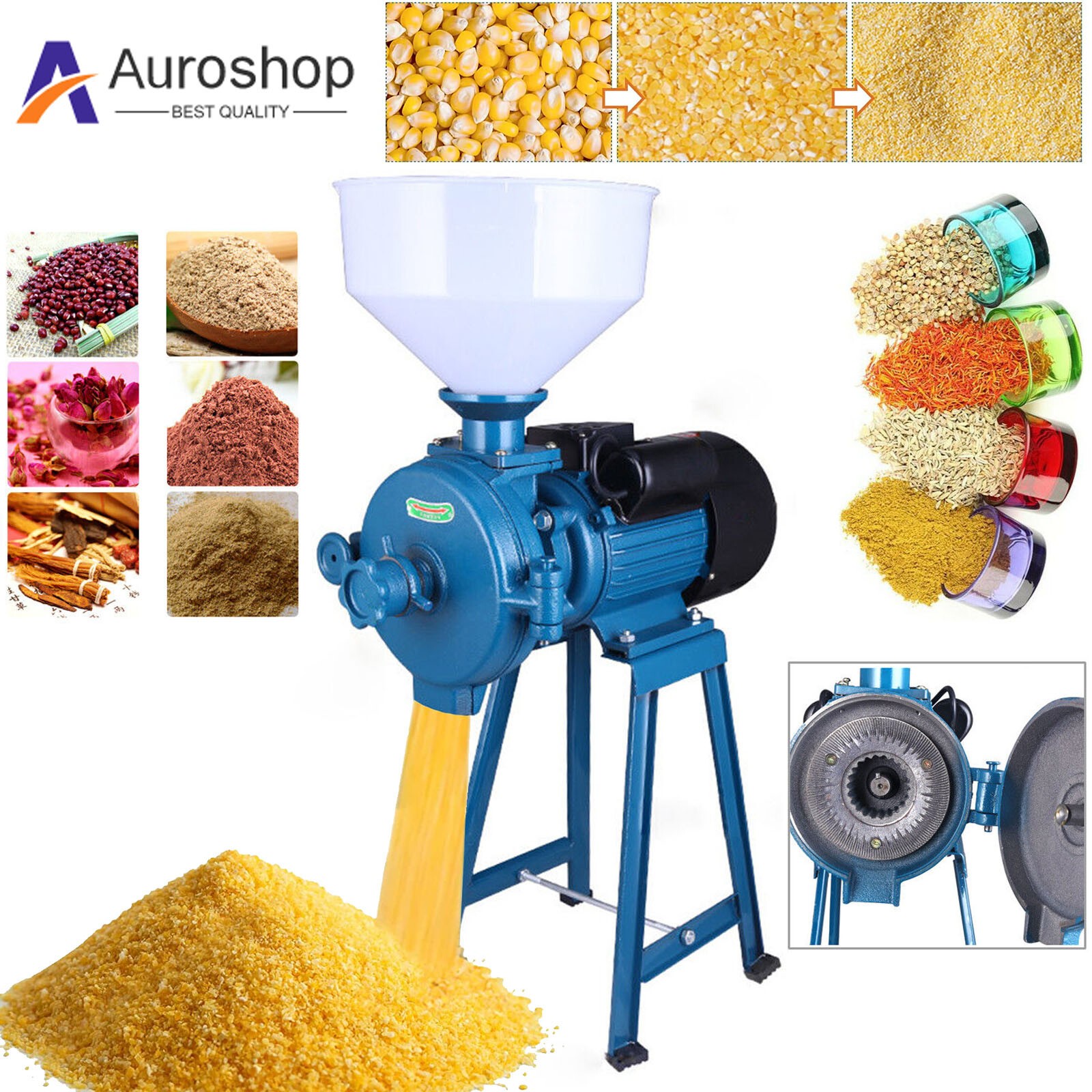Electric Mill Grinding Molino De Maiz Electrico Corn Grinder Machine With Funnel