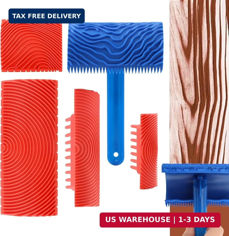 5 Pack Wood Grain Tool,Woodgraining Tool Kit,Texture Pattern with Handle Roller