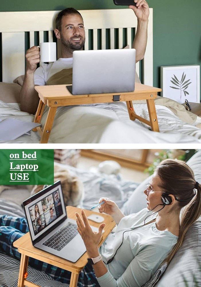 Foldable Bamboo Bed Tray with Drawer