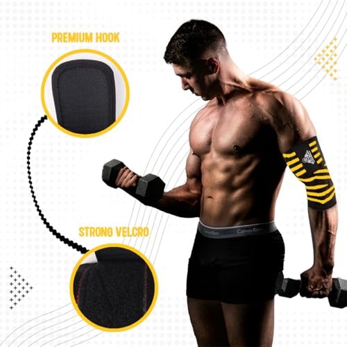 Elbow Wraps for Weightlifting Men (Pair), Stretchable 41" Elbow Yellow