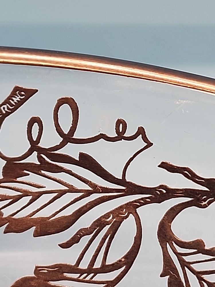 Vintage Sterling SILVER Overlay Fruit Pattern Bowl Ridged Bottom