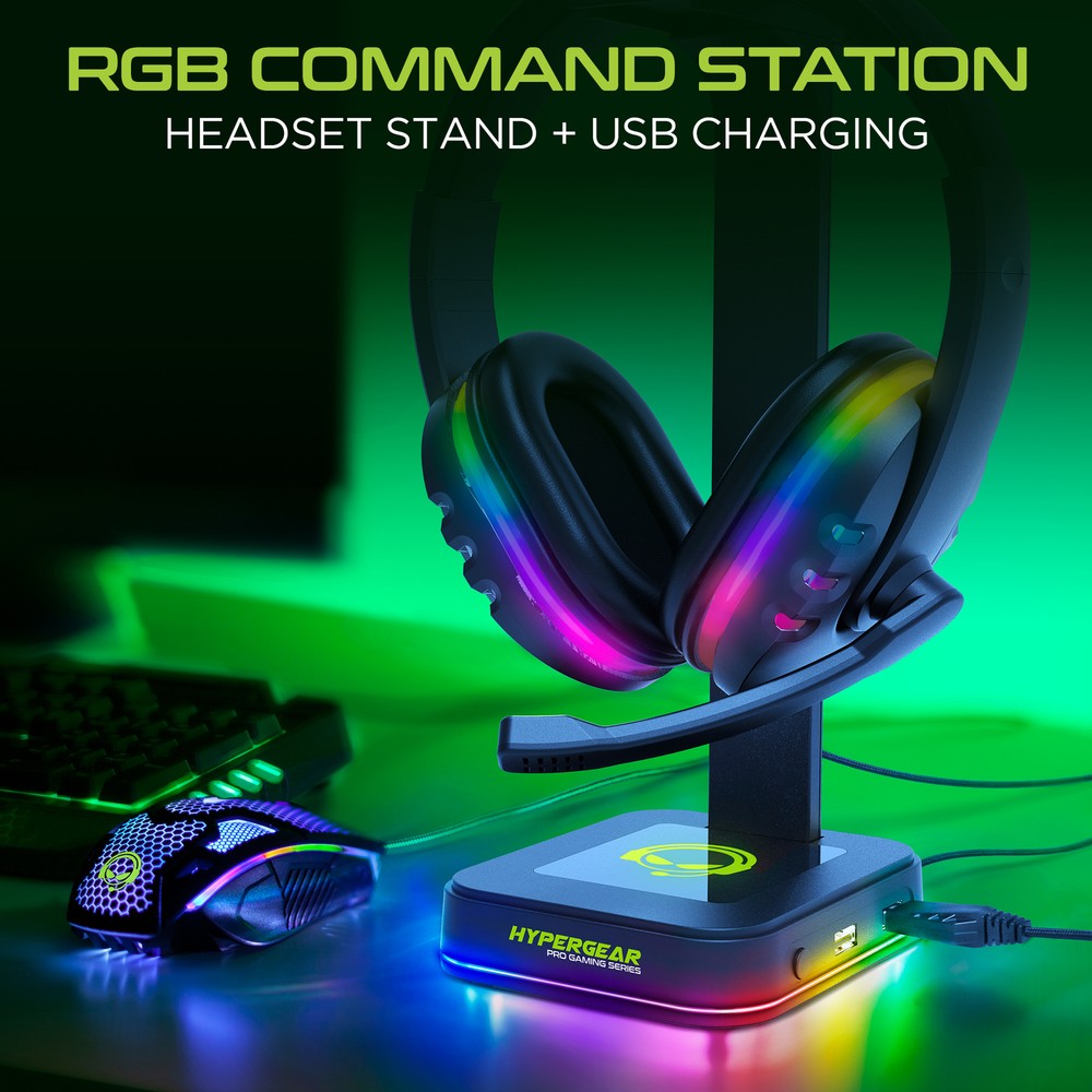 HyperGear RGB Command Station Headset Stand with Light Effects and Charge