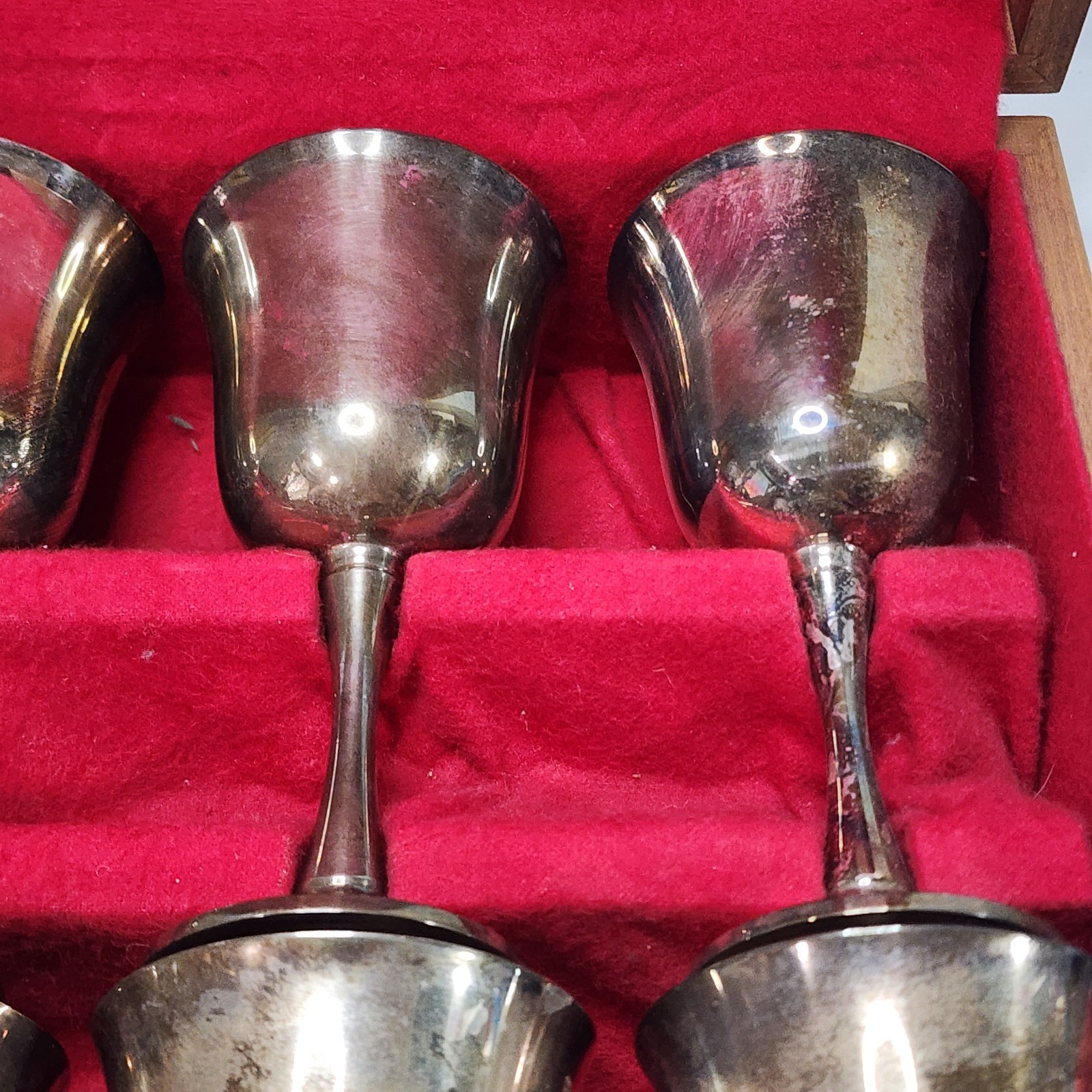 Set of 8 Vtg SALEM Portugal Silverplate water/wine Chalices/Goblets, 6.75" Case
