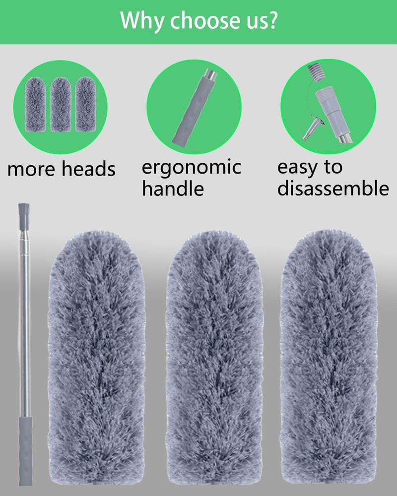 110" Extendable Feather Duster with Extension Pole, Ceiling Fan Cleaner Duster f