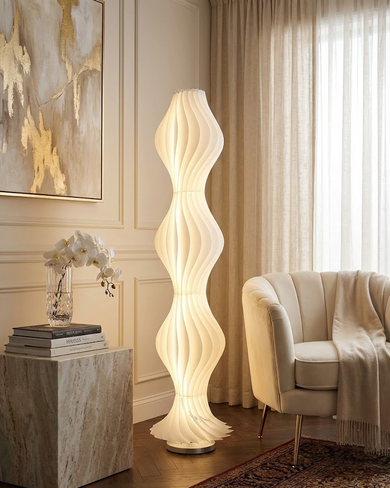 65" Dimmable Floor Lamp with Remote Control | Modern Wavy LED Standing Light