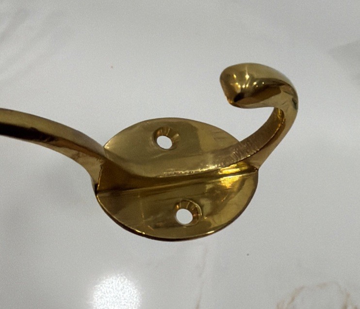 6 VTG 4”Solid Brass Wall Door Coat Kitchen Hook Rustic Old Style with 1”screws