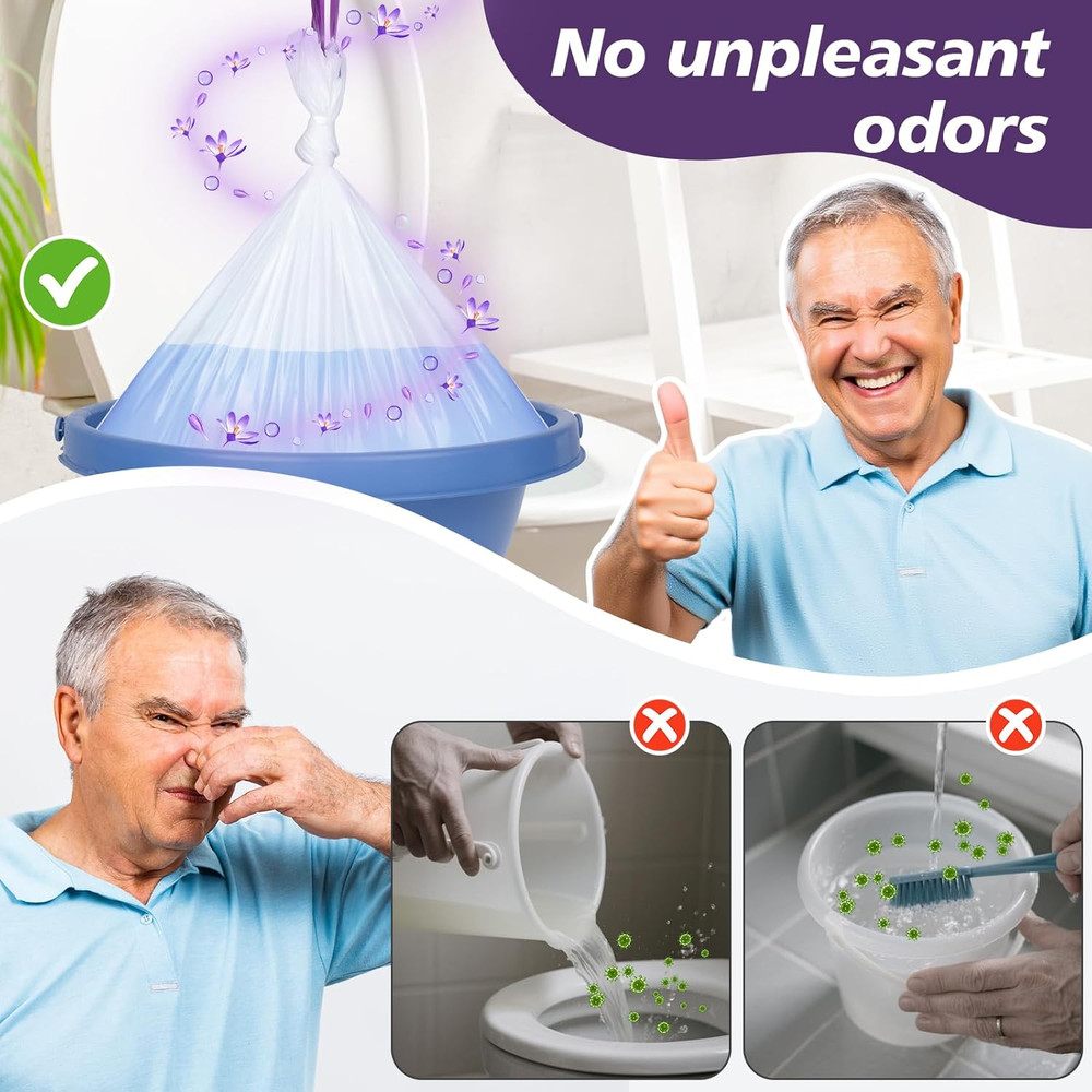 Commode Liners with Absorbent Pads, 60 Commode Liners and 60 Commode Pads, Potty