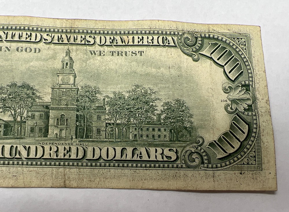 1977 $100 Federal Reserve Note Seal/Serial Number Offset Error Circulated Note