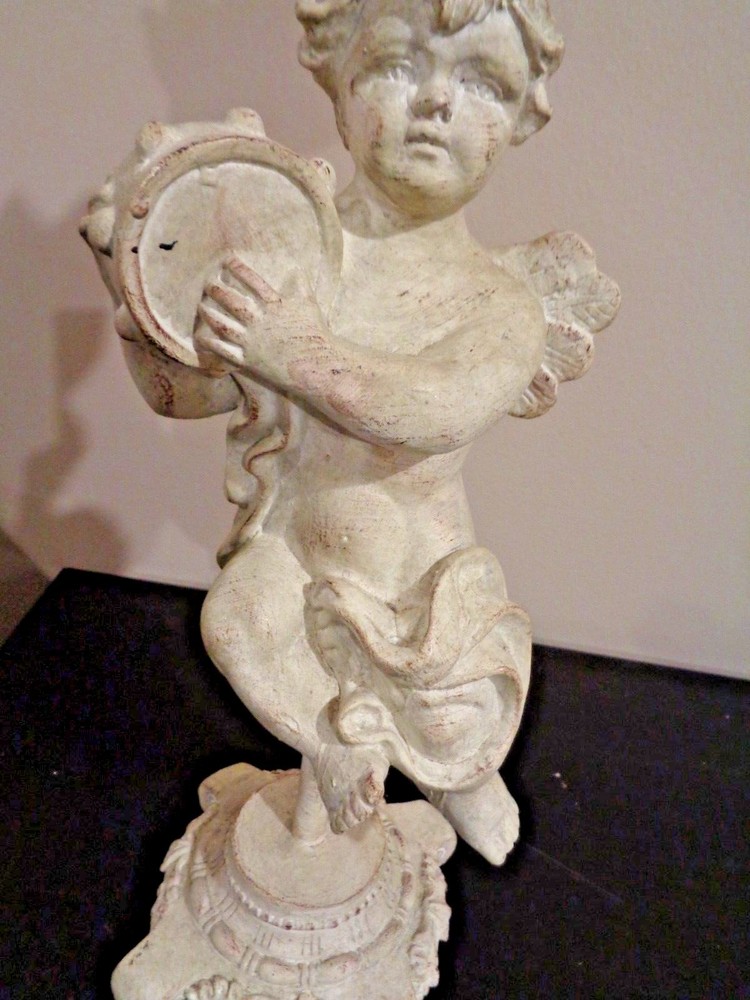 Angel with Drum 16" Tall solid heavy pillar Candle Holder by Elements