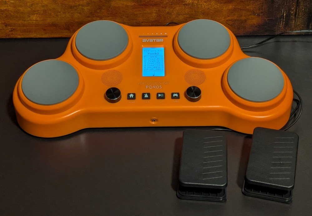 AVATAR PD405 TABLETOP DRUM PERCUSSION PAD w/ Adapter & 2 Pedals