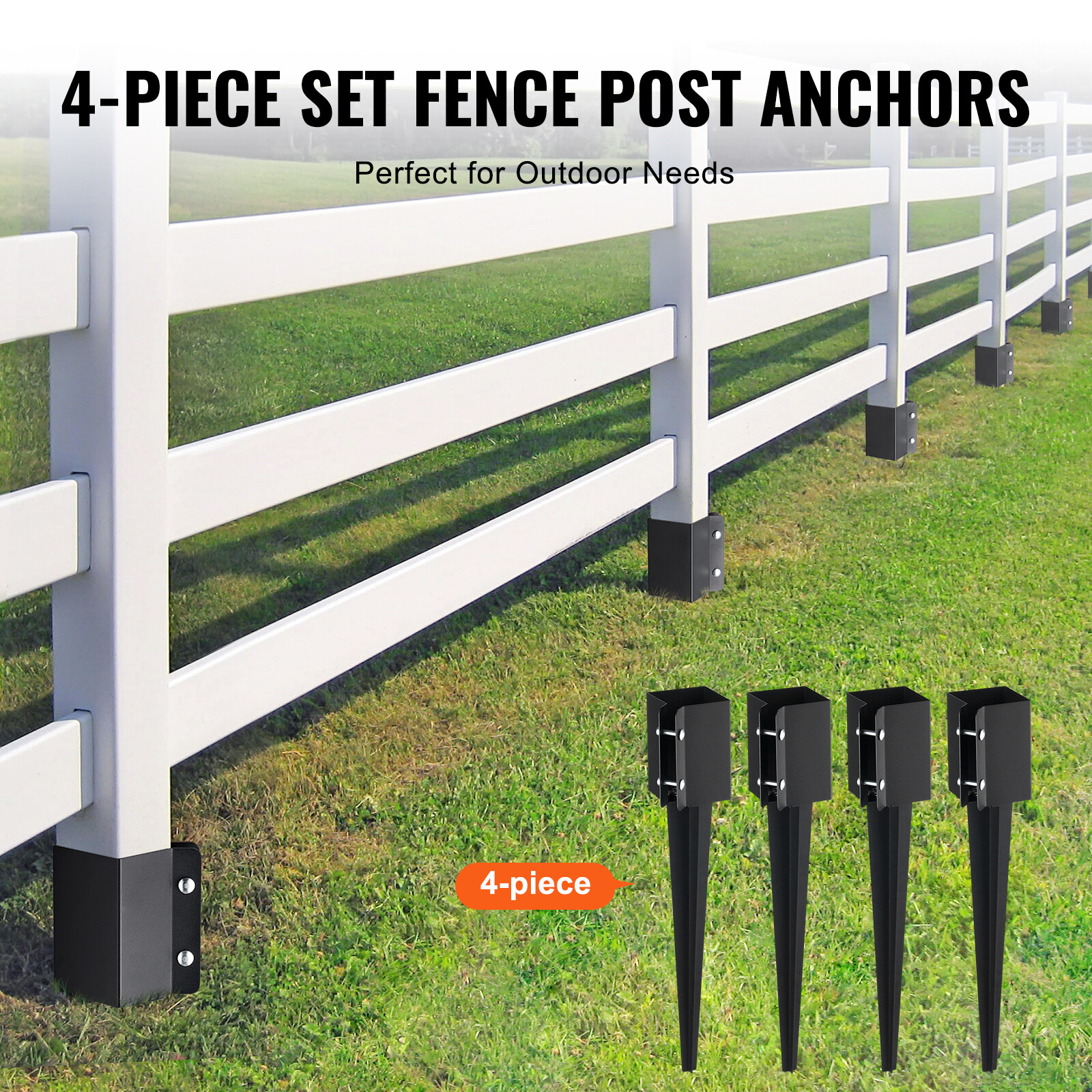 VEVOR Fence Post Anchor Ground Spike 4 Pack 24 x 4 x 4 In Metal Fence Stakes