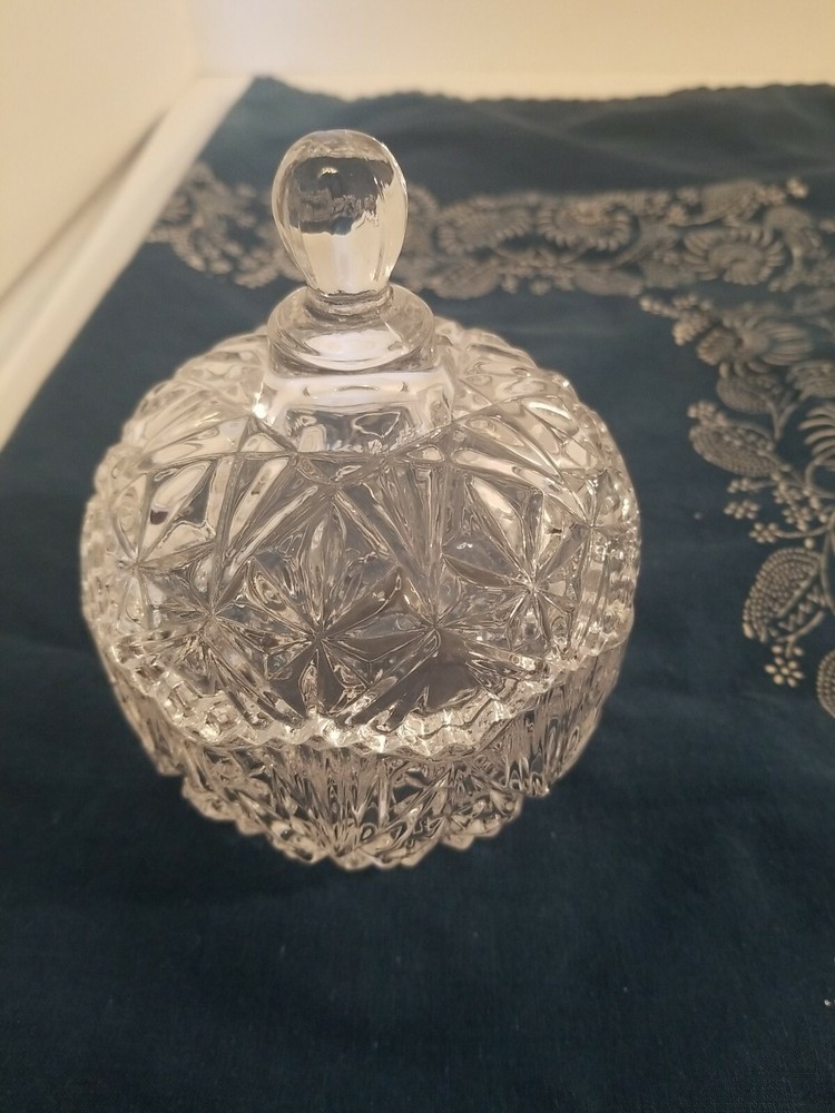 Clear Covered Candy Dish with Pressed Design