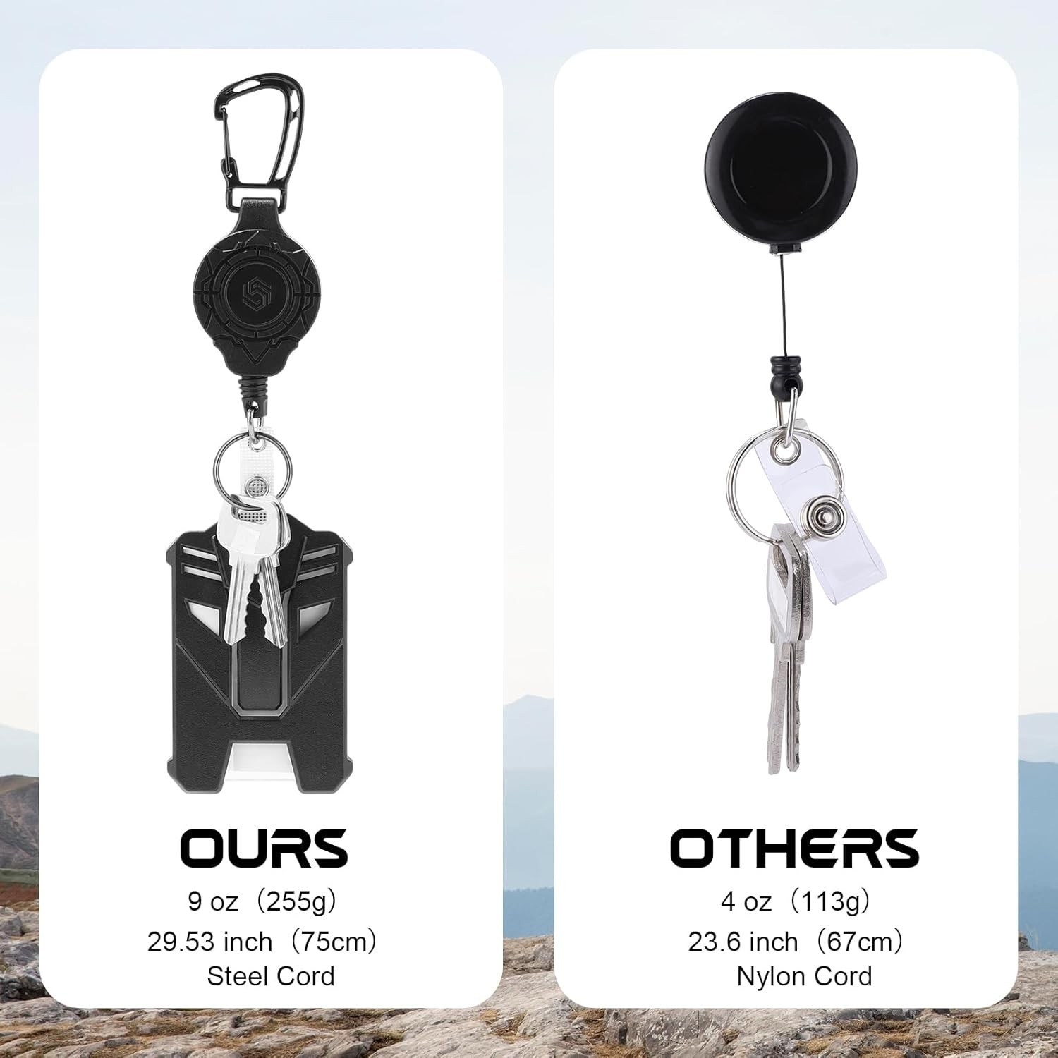 2Pack Heavy Duty Retractable Keychain, Tactical ID Badge Holder Reel Carabiner C