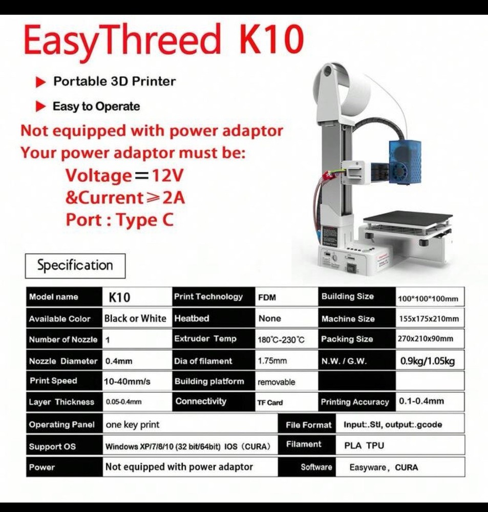 EasyThreed Mini 3D Printer, Black