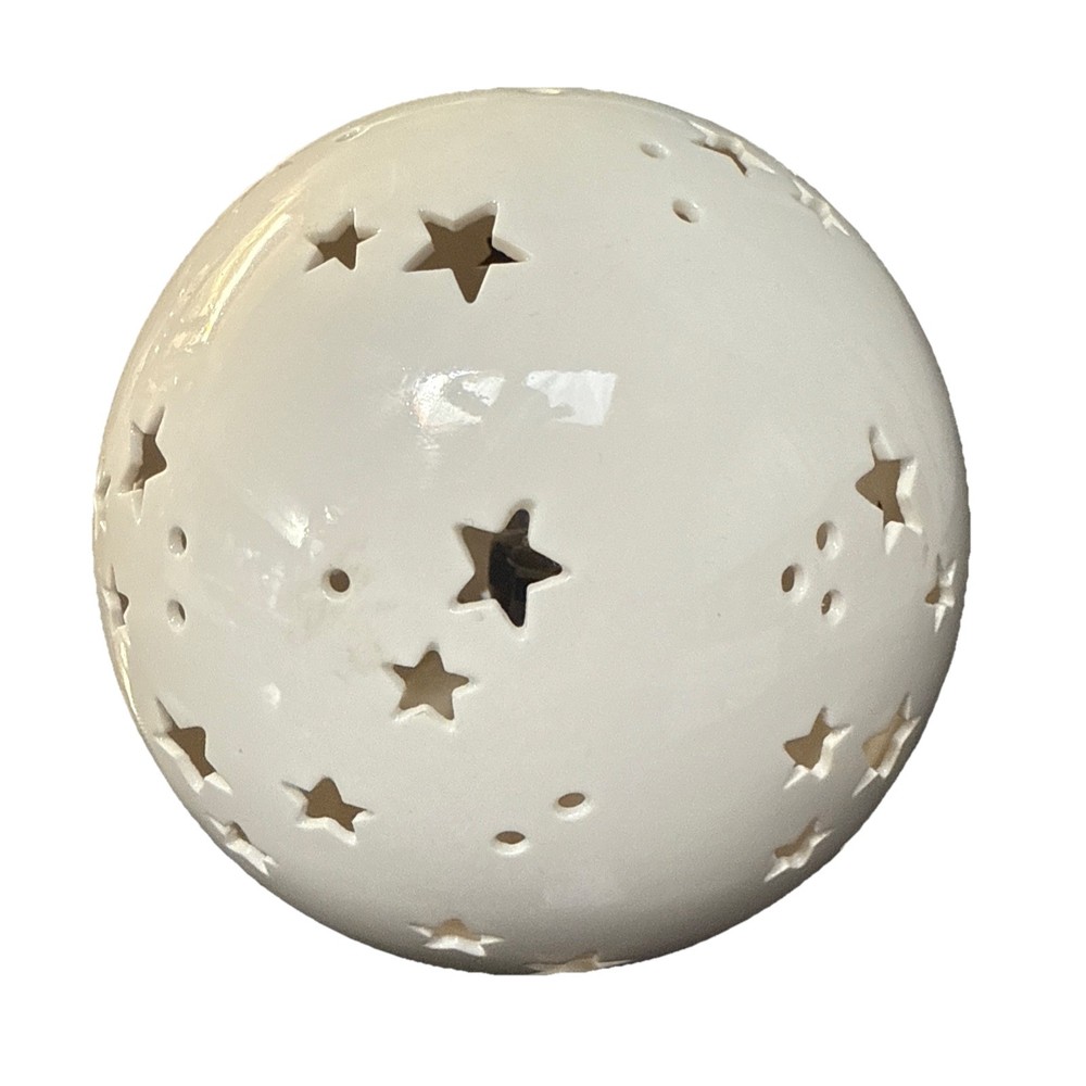 White Ceramic Light With Stars Cut Out Starry Globe Night Light