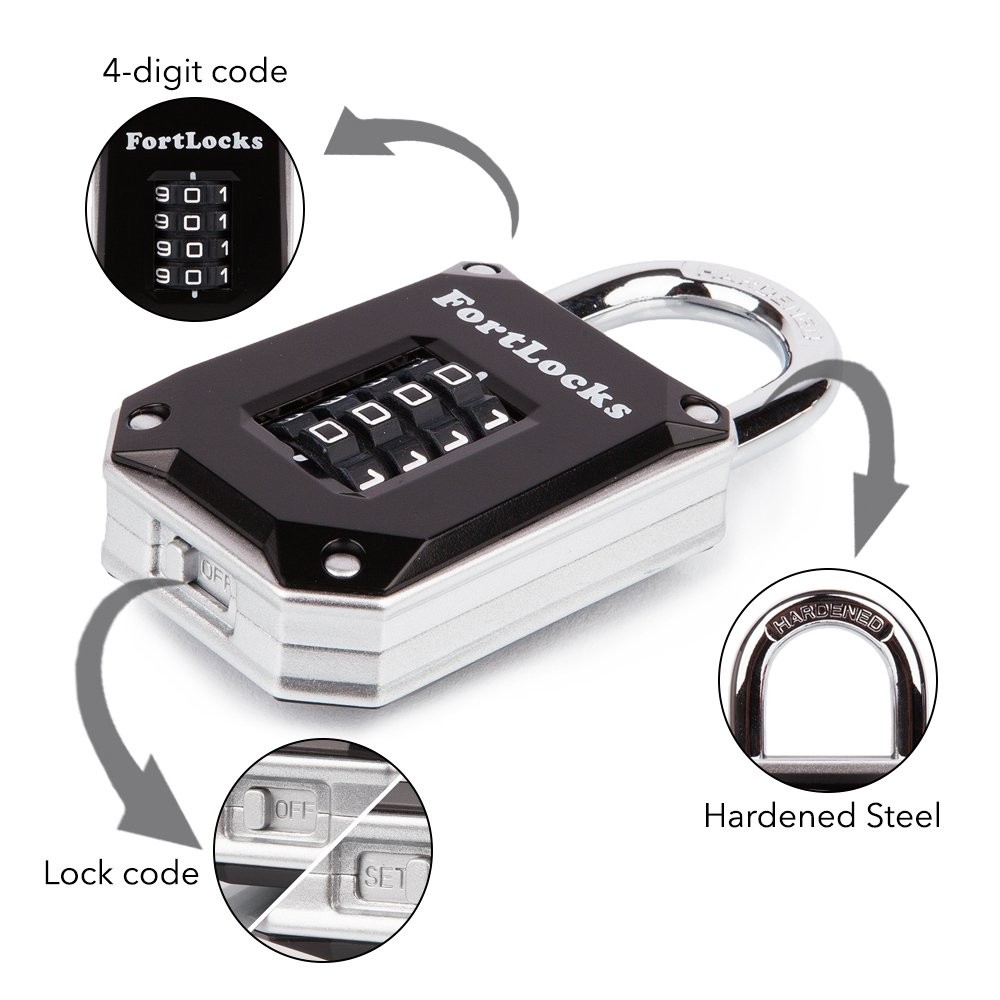 2 Pack Heavy Duty Waterproof Resettable Combination Lock 4 Digit Silver