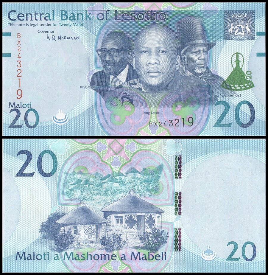 Lesotho 20 Maloti, 2021, P-27, UNC X 100 PCS Bundle Pack
