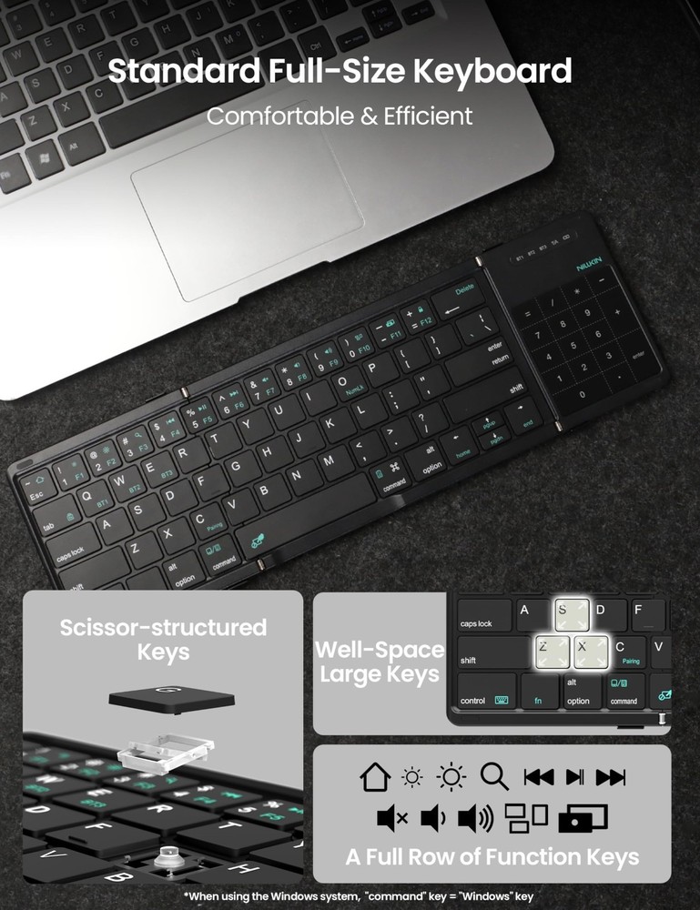 Nillkin Foldable Travel Keyboard Touchpad & Number Pad Bluetooth Wireless