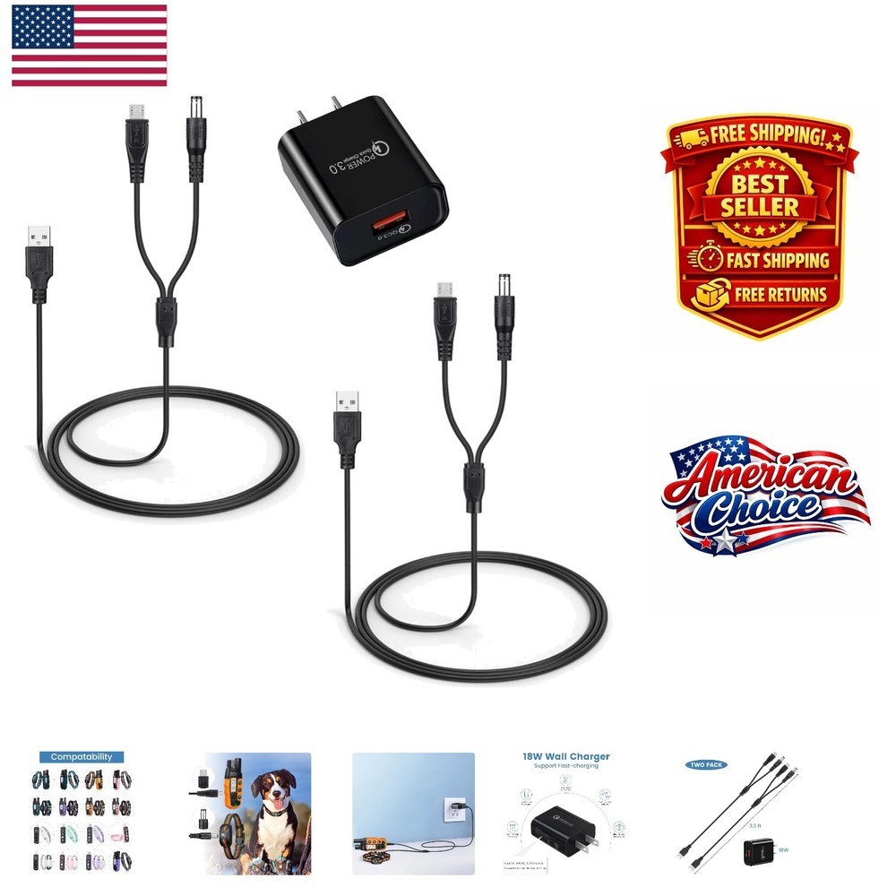 Versatile 2-Pack Dog Collar Charging Cable and Power Adapter for Bousnic Models