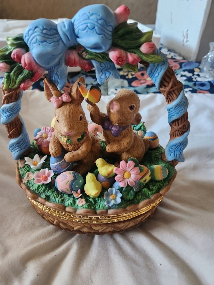 vintage porcelain Easter basket trinket box