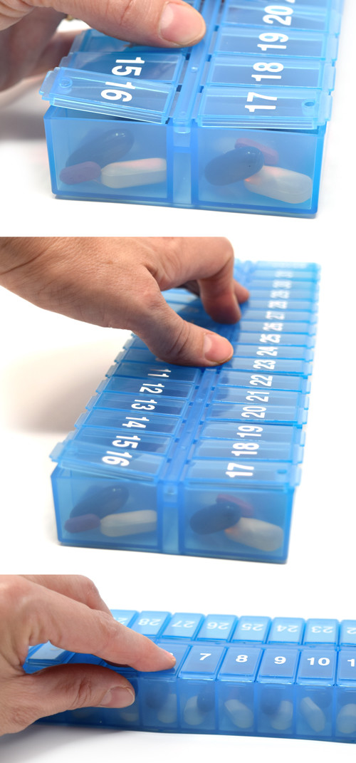 Blue Once-a Day Monthly Pill Organizer Removable Lid for Easy Loading