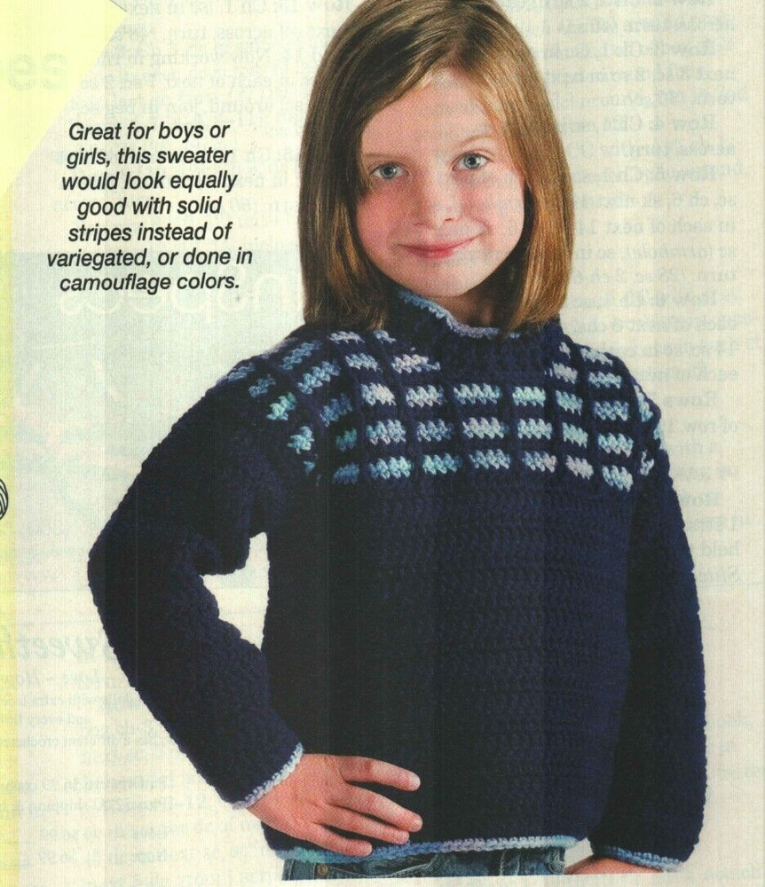 OCEAN STRIPES PULLOVER SWEATER 3 CHILD SIZES CROCHET PATTERN INSTRUCTIONS