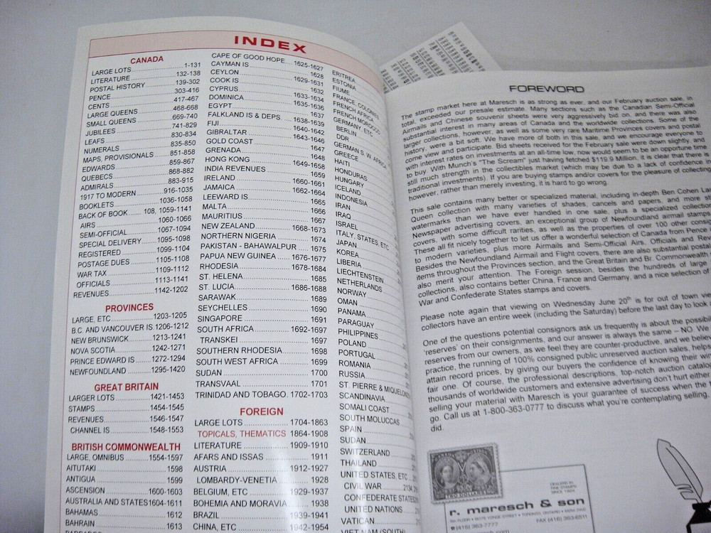 Maresch 2012 Stamp Auction Catalog w Prices Realized Canada Foreign Britain