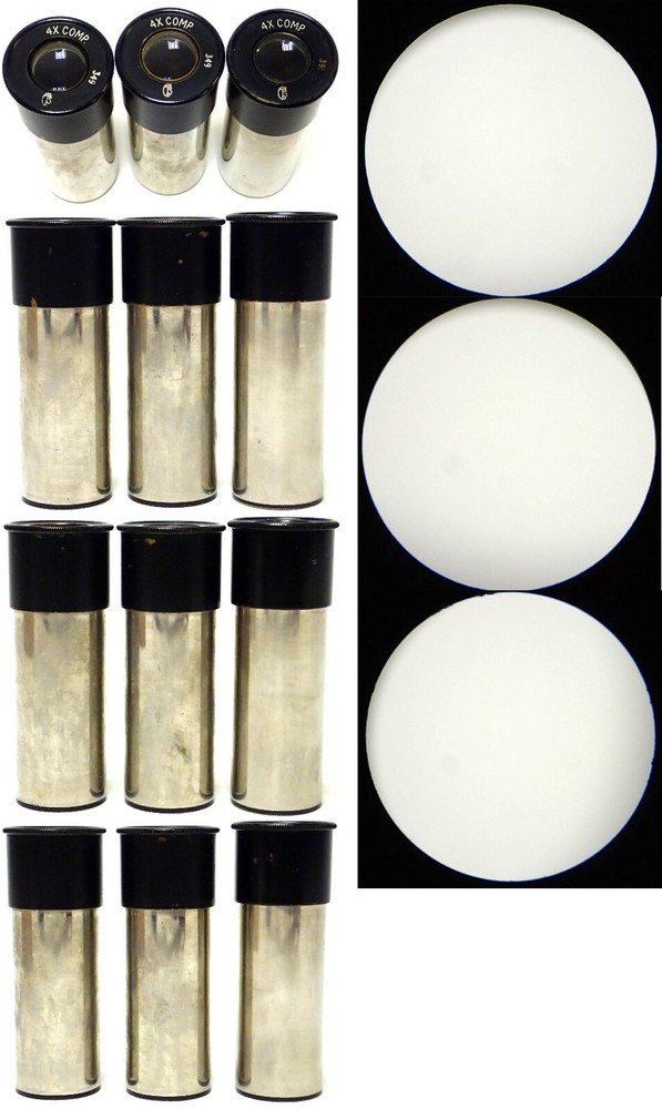 CTS ASSORTED MICROSCOPE EYEPIECES 4X, 6X, 10X COMP & 10X KELLNER w/ BOX, 10PCS