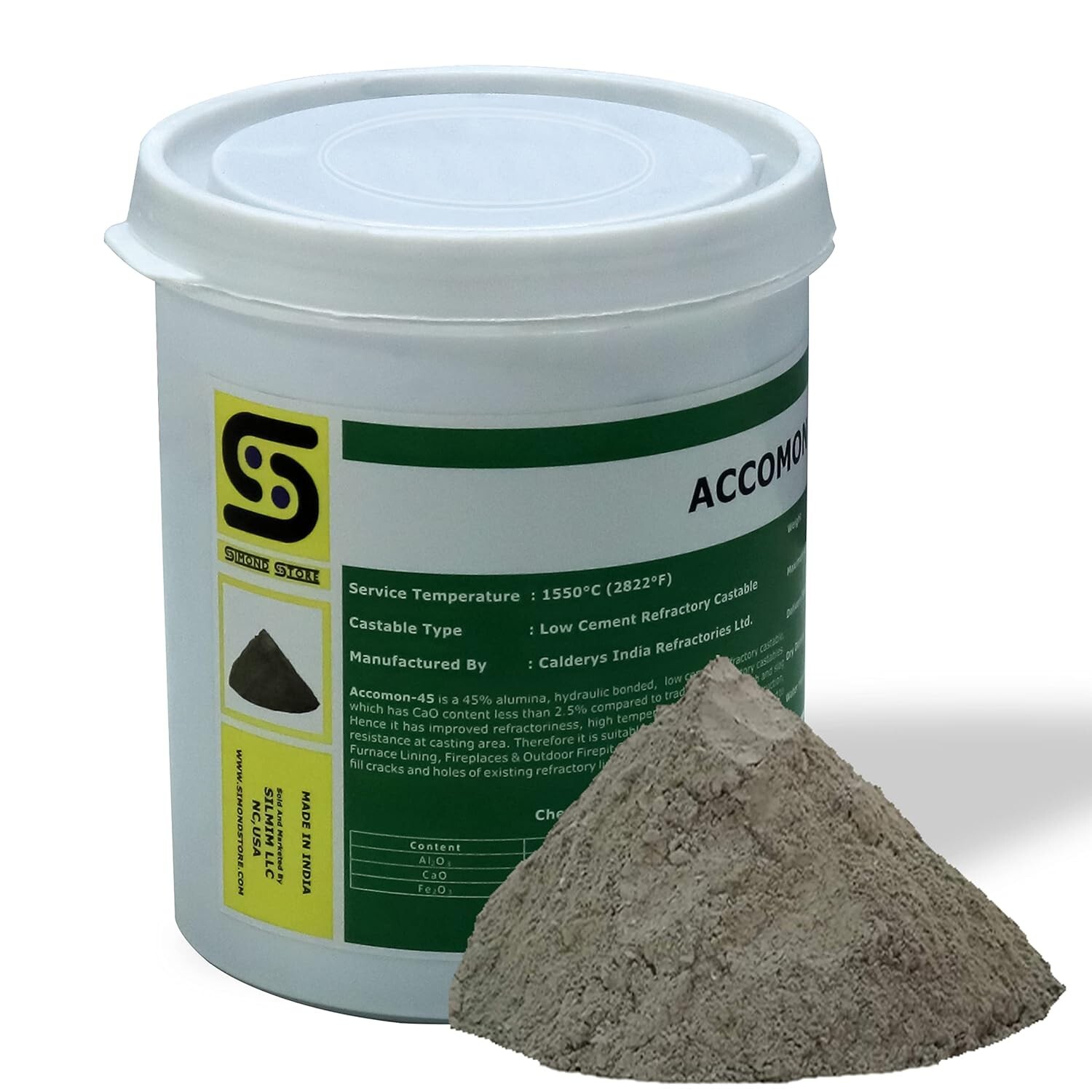 Castable Refractory Cement, 45% Alumina Low Cement Castable, Accomon-45 , 4 LBS
