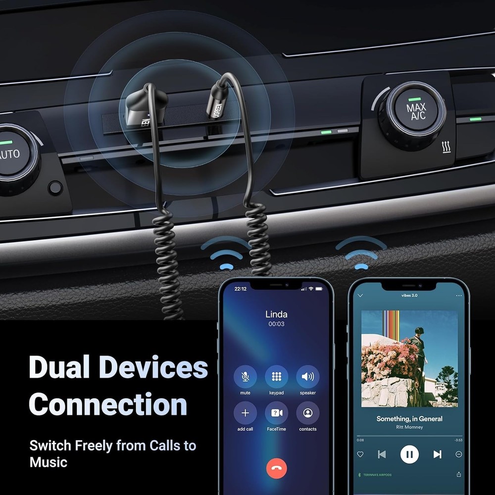 Compact Bluetooth Receiver with Built-in Microphone for Car & Home Audio Systems