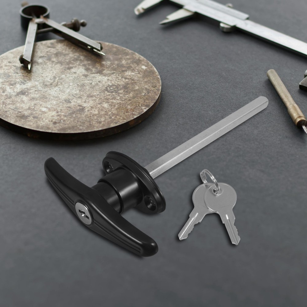Barn Door Handle With Lock T-shaped Locking Garage Replacement Black