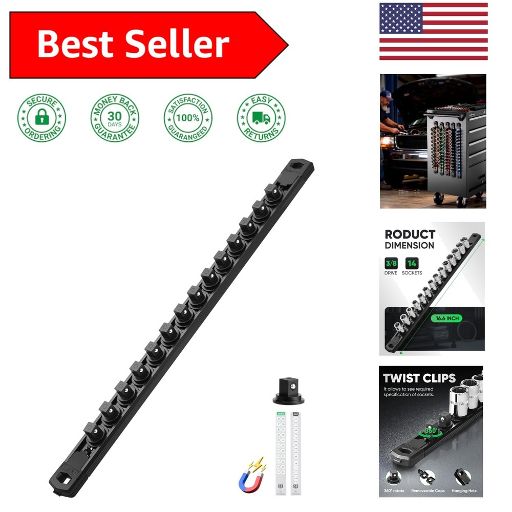 Effortless Tool Access: 14 Clip Magnetic Socket Organizer with 360° Swivel Clips