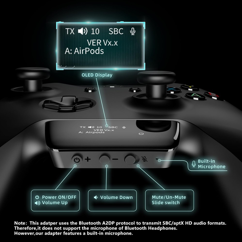 Bluetooth 5.2 Wireless Audio Adapter for Xbox One Series X S Controller Mic