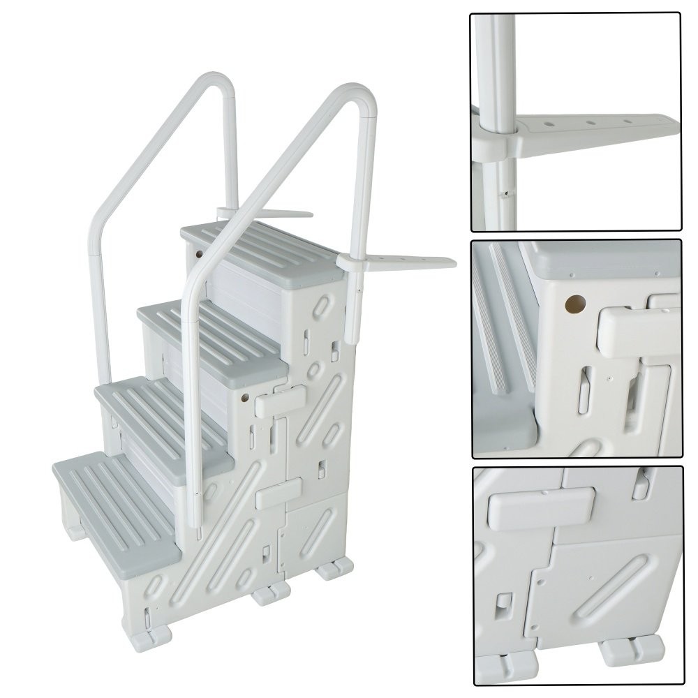 White Swimming Pool Ladder Heavy-Duty 4 Step Above Ground w/ Handrails Plastic