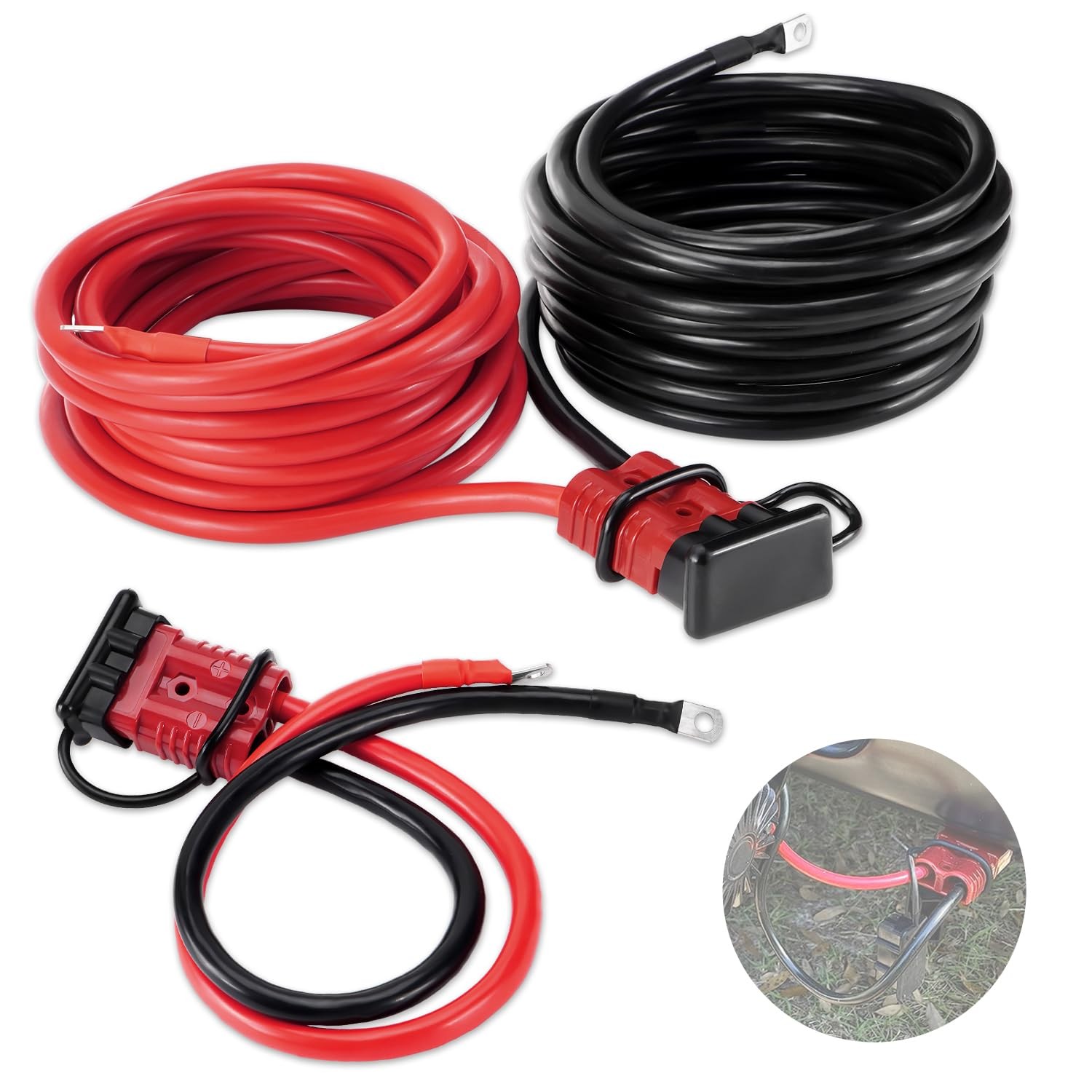 24 FT Quick Disconnect Winch Power Cable 2 Gauge 2 AWG Wiring For Winch Trailer