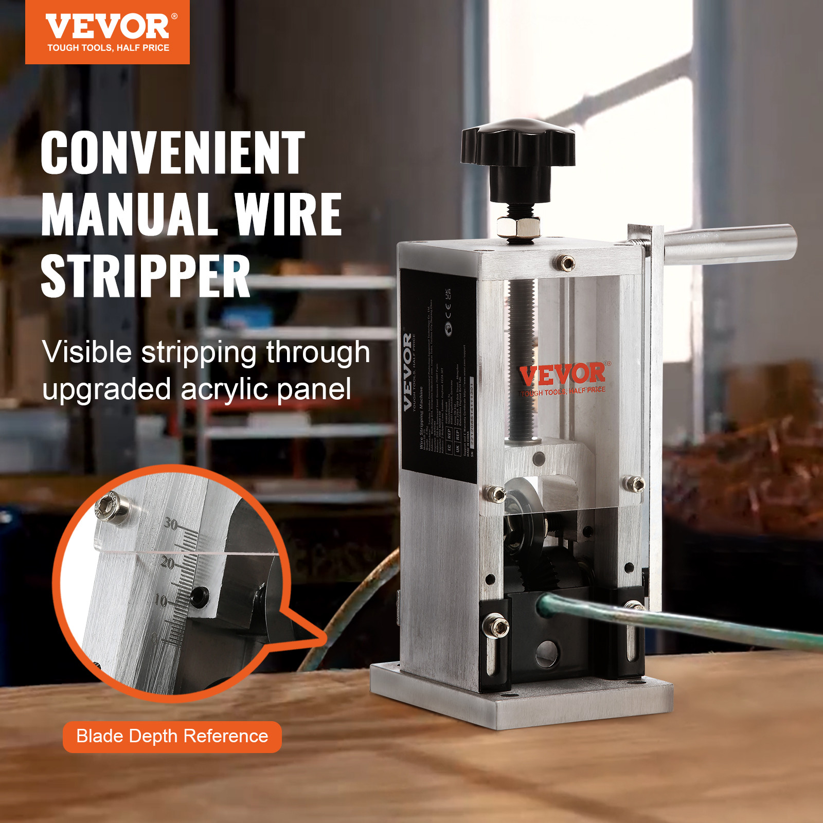 VEVOR Manual Wire Stripping Machine Portable Cable Stripper 0.06''-1.18'' Visual
