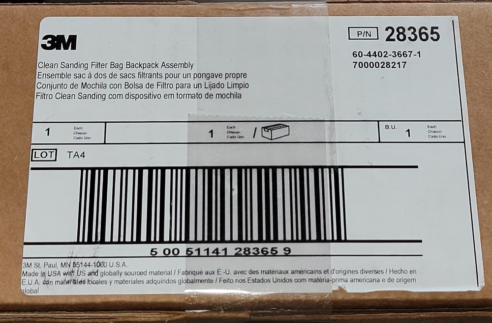 New 3M 28365 CLEAN SANDING FILTER BAG BACKPACK KIT ASSEMBLY